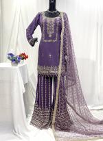 Georgette Purple Wedding Wear Hand Work Readymade Plazzo Suit